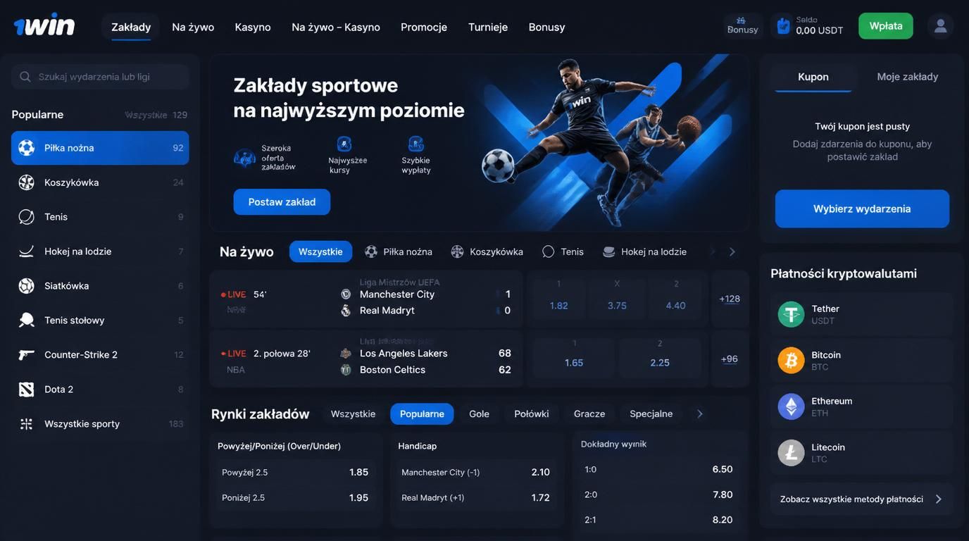 Interfejs zakładów sportowych + krypto